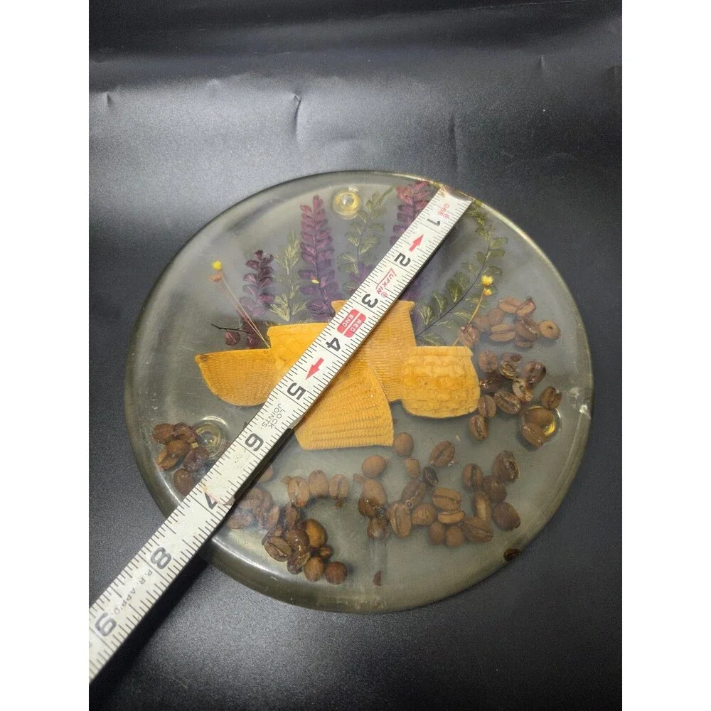 Vintage Glowing Lucite Trivet Hot Plate With Dried Botanicals